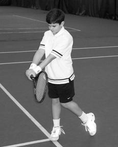 Demonstrate HIGH-FINISH backhand groundstrokes using BACKWARD CHAINING. 4. Demonstrate the use of the ELEVATORS (knees) to create the low-to-high path.