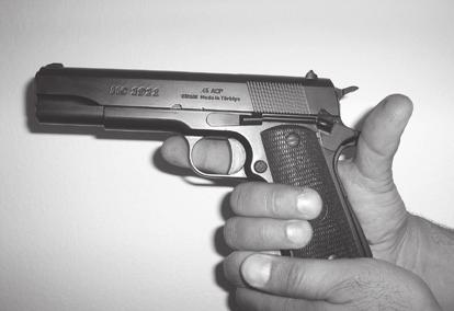 BEFORE SHOOTING With the safety on, the pistol cannot fi re. Set the safety lever on by sliding the lever up.