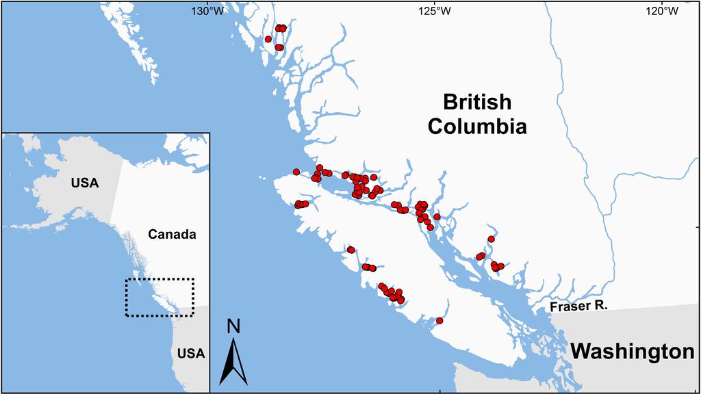 Map of Salmon Farms in BC