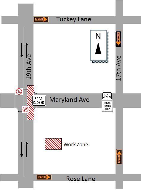 19th Avenue and Maryland Gas Line Installation Traffic Restrictions: June 3, 2013 to June 17, 2013: 24 Hour Closure No right turn from 19th Avenue (northbound) No left turns from 19th Avenue