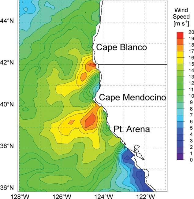 [4] Atmospheric forcing of upwelled cold ocean water is directly related to the sea surface wind stress component parallel to the local coast and the wind stress curl [Pickett and Paduan, 2003;
