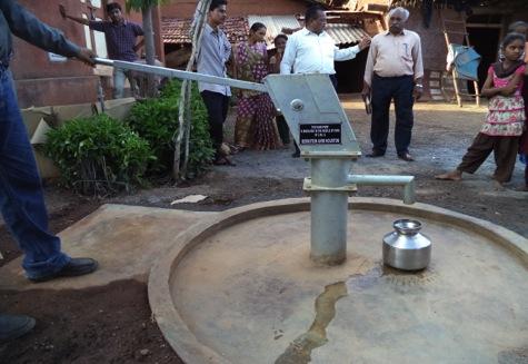 The new India Mark II hand pump is surrounded by a new