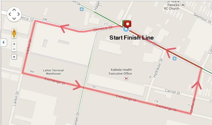 Course Details: Directions to the Race: Larkin Square is centrally located in the Larkin District, just 1 block north of the Larkin at Exchange Building, at the intersection of Swan and Seneca