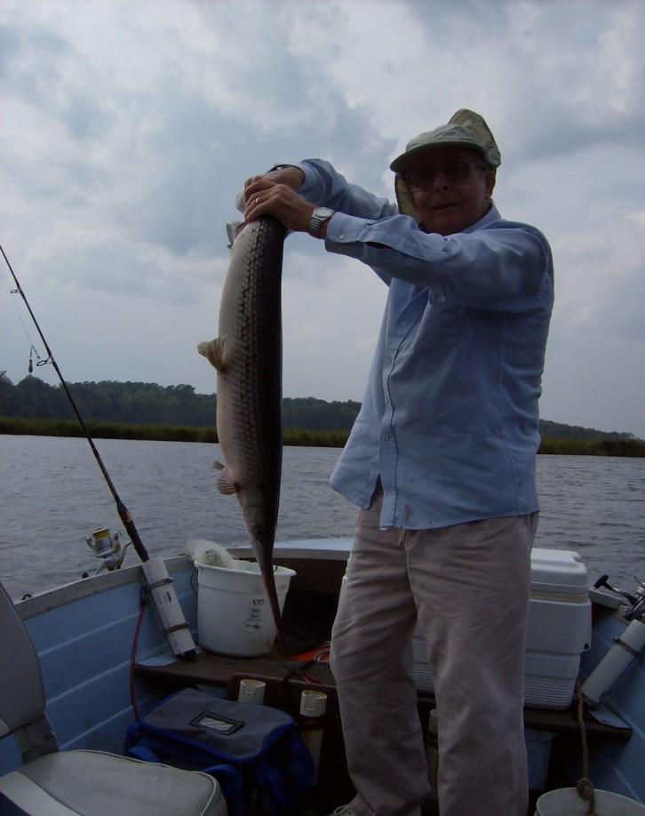 Don and I went catfishing this past month. We had cut bait on the bottom and Don got a BIG strike that ran like crazy. We thought it must be a huge catfish.