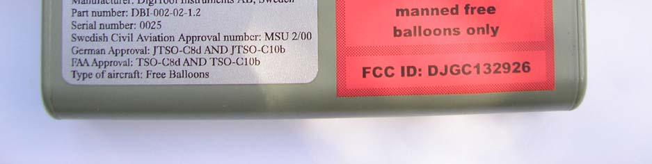 FCC ID label DBI
