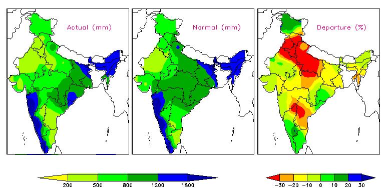 All-India Summer Monsoon Rainfall, -12.5% less than normal in 2014.