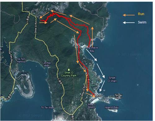 Map for RUNNING Run (8.5 km) The Course is 8.5km long. There is NO water along the course, so bring your own. It is straight up 1,000 stairs from the beach, then all level, and downhill.