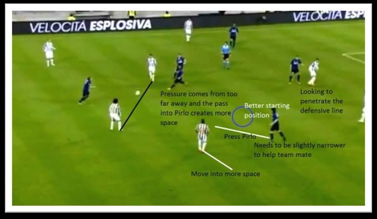 As Marchisio is pressed, Alvarez is a couple of yards too wide, and this means ha can t press Pirlo effectively.