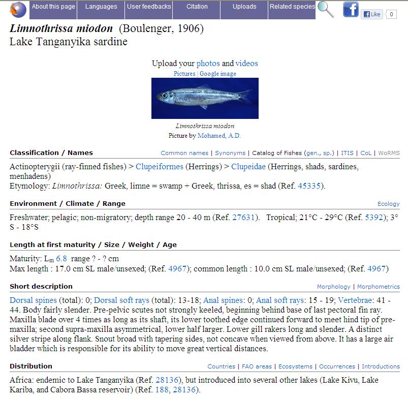 Zoogeography in FishBase Species summary page (2) & (3) (1) The species summary page contains information on: (1)