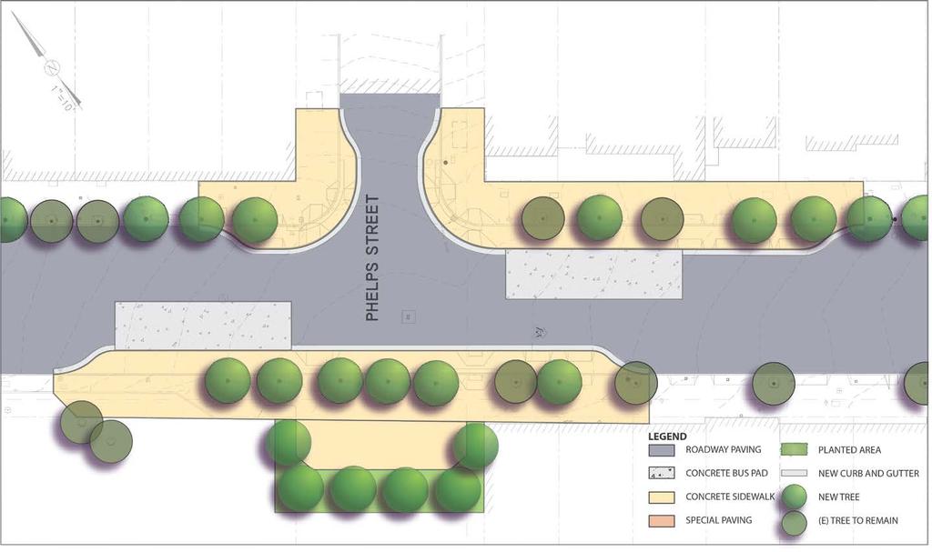 Phelps Street Details Concept: bulbouts: 2 bus, 1 pedestrian Vision Zero: not on list Collision