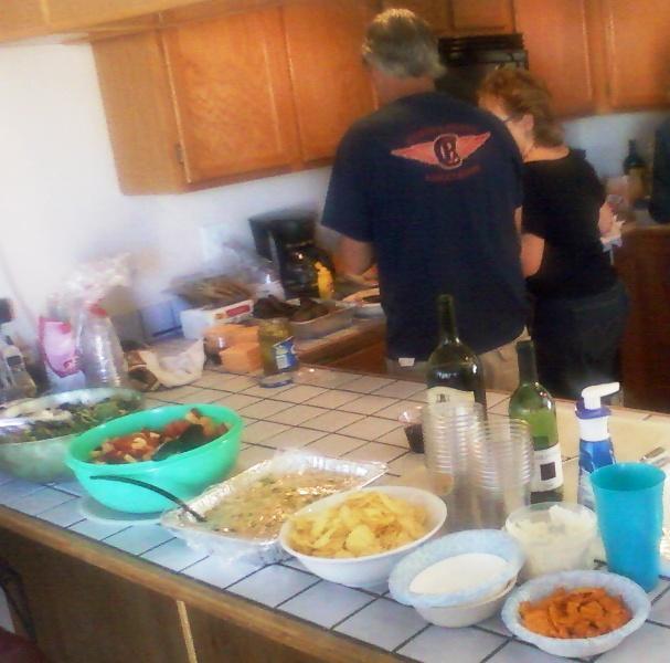 The hot wings were ready and then hamburgers and hot dogs were in the BBQ. Ahh, it smelled good.