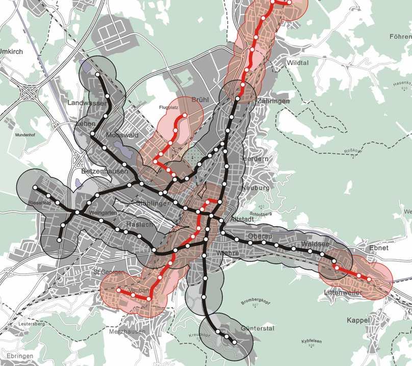 Public transport-centred development in Freiburg Vauban, new 38 ha suburb of Freiburg Housing at 90-100 dwellings per hectare