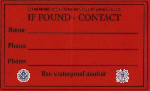 PADDLECRAFT DECAL AIDS If Found-Contact sticker popular with paddlers Helps law enforcement personnel identify
