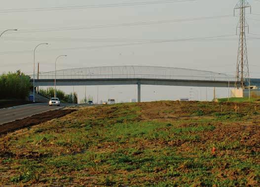 (relative to other options) Medium height - proportional to bridge length Location: Stoney Trail, Calgary Bridge Details: High visual impact