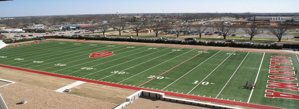 The Football facility has a practice field that is made of artificial grass, where we run sprints and