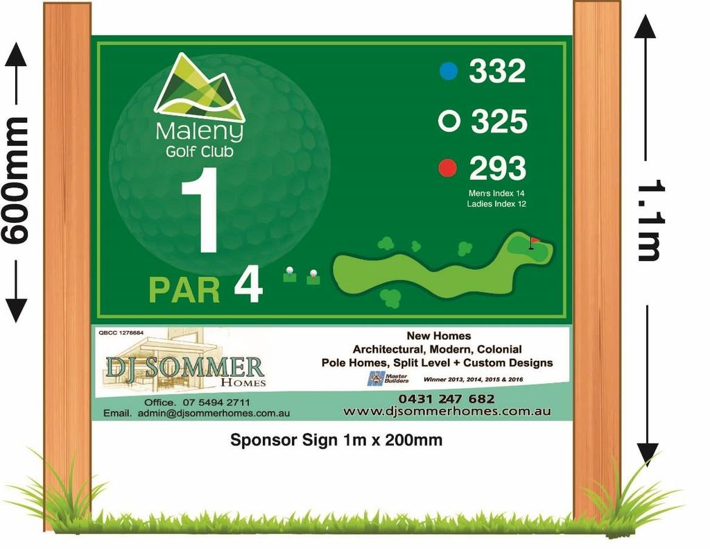 Tee Signage/Hole Sponsorship Cost - $1500 (plus GST) per year or $2250 for 2 years (excludes Tee 1 and 3) Tee signage is a great way to present your company to member golfers and golfing visitors to