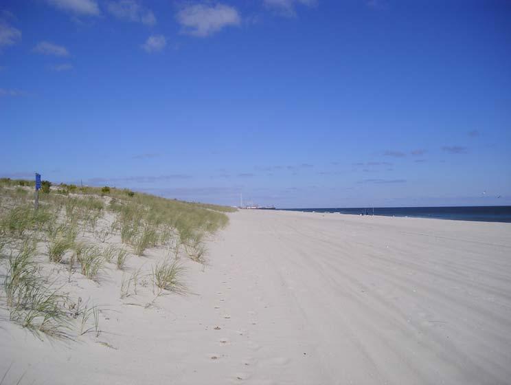The October 12, 2007 view is to the north and shows the berm and seaward slope of the dune to the beach.
