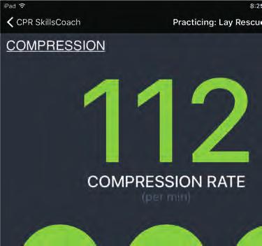 PRACTICE SCREEN: COMPRESSIONS Chest compression parameters are displayed on the left side of the screen.