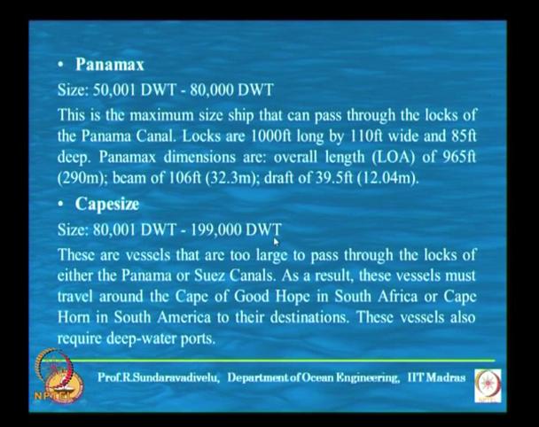 (Refer Slide Time: 15:36) Then we have the panamax size vessel. This is the most commonly used as well as economical size of the vessel.