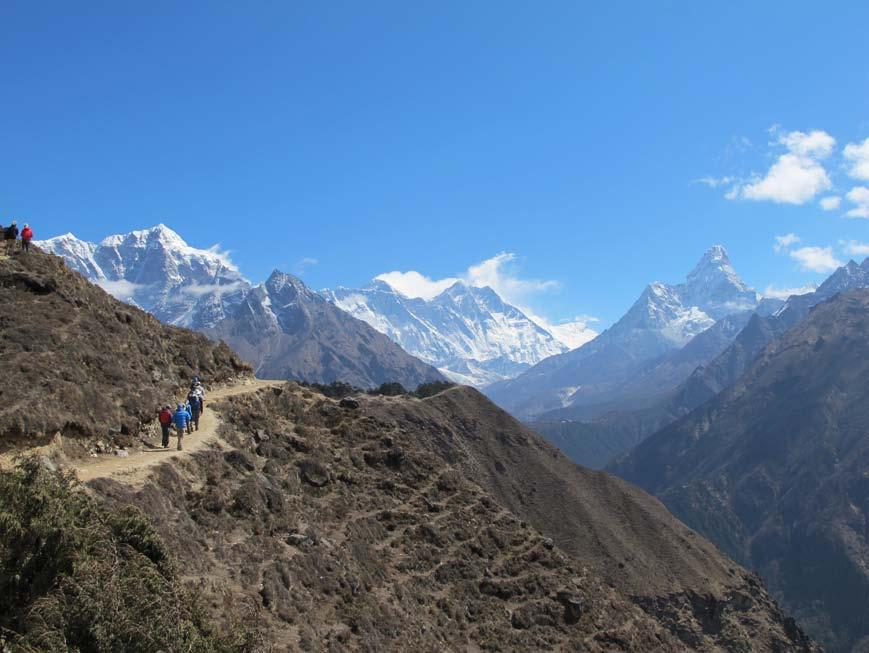 Everest Trail. The walk to Thame is steep out of the village, but there are superb views of the surrounding peaks.