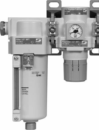 10687 Filter-Regulator-Lubricator Unit has modular connections with mounting brackets for easy installation. Part No.