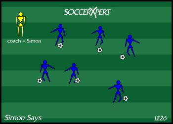 Simon Says Young soccer drill, dribbling This soccer dribbling drill is for U6 and U8 players. This drill focuses on dribbling and keeping close control for quick instructions.