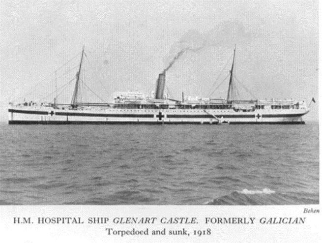 He was serving as a surgeon aboard the Glenart Castle which was a hospital ship and was sailing from Newport to Brest to collect wounded.