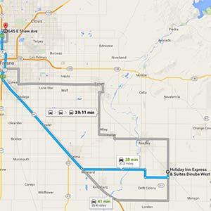 DIRECTIONS FROM HOLIDAY INN EXPRESS Fashion Fair Mall 645 East Shaw Avenue Fresno, California 93710 Distance: