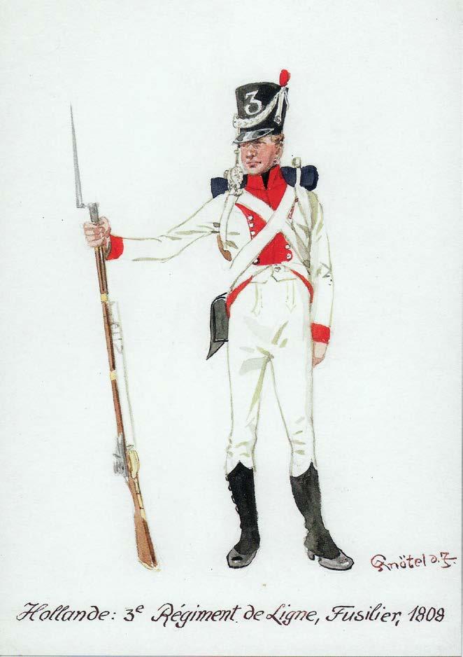 The Voltigeurs had white collars piped in regimental colour, white shako cords, and green epauleues (some sources with yellow crescents) and green sabre knots.
