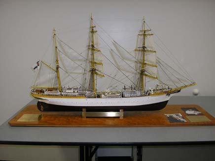 SHOW AND TELL Don Otis brought in his completed model of the Grossherzog Friedrich August, a German sail training ship built in 1914.