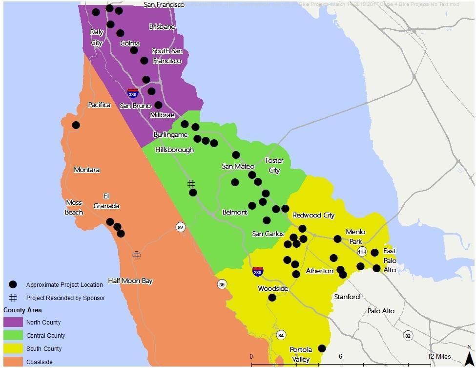 Distribution of Project Awards Total: $21.8M North County: $3.9M County Sub-area Funding Awards Coastside: $1.