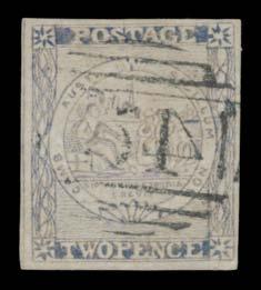 265 G A Lot 265 TWO PENCE: Plate IV Double-Lined Bale & Circles in Stars 2d ultramarine SG 31, margins good to large with compartment