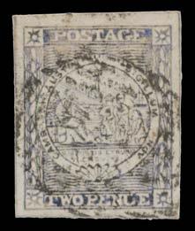 350 269 G A Lot 269 TWO PENCE: Plate IV Double-Lined Bale & Circles in Stars Vertically Laid Paper 2d Prussian blue with 'PENOE'