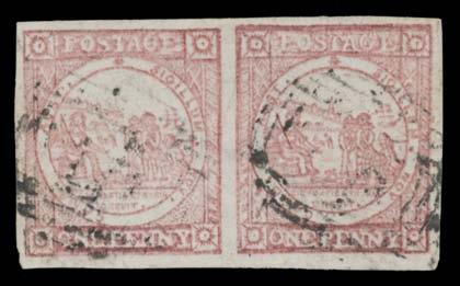 Impression 2d greyish blue SG 15, margins good to huge with outer framelines at top & left, tied to piece by bars cancels of Sydney, signed by