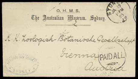 315 C B Lot 315 1867 small cover to England "Via Panama" with 6d Diadem tied by Sydney duplex of 1857/AP1, London transit of 27MY67 in red on the face & Hexham arrival b/s of the same