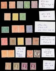 (22) 324 *O A/B Varieties including First Sidefaces 1d brown & 1d red both with 'QOEENSLAND', Lined Background 4d 'FOUR PENGE' mint, 1897-98 2d Cracked Plate BW #Q16d (mint) & 2d "Diseased Queen"