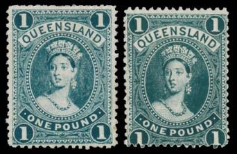 Prestige Philately - General Public Auction No 139 Page: 25 QUEENSLAND (continued) 332 Ex Lot 332 * 1882-1911 Large Chalons comprising Thick Paper 10/- & 1 (regummed); Thin Paper 2/6d, 5/- x2