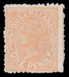 (11) 600 333 W A C2 Lot 333 1882-91 Lined Background Perf 12 1d pale vermilion-red as SG 166 but with Watermark Inverted, characteristic rough perfs, unused. Unlisted by Gibbons.