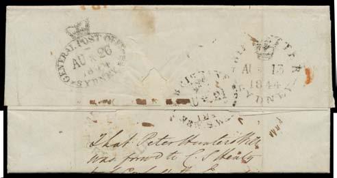 Prestige Philately - General Public Auction No 139 Page: 28 QUEENSLAND - Postmarks (continued) 352 C A- B1- Lot 352 BRISBANE: unframed oval 'BRISBANE/[crown]/AU*21/1844/NEW.S.WALES' good strike across the flap of stampless entire from England addressed to ".