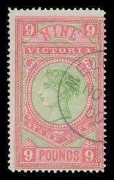 488 V A Ex Lot 488 1886-96 New Design(ers) Fergusson & Mitchell 5 blue & maroon to 9 apple-green & rosine SG 325-8, the 9 an unusually large