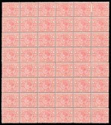 NO GENUINE POSTALLY USED EXAMPLES EXIST] (5) 600 Lot 489 489 */** A 1896-99 Wmk '82' ½d carmine-rose SG 330a block of 48 (6x8), some perf