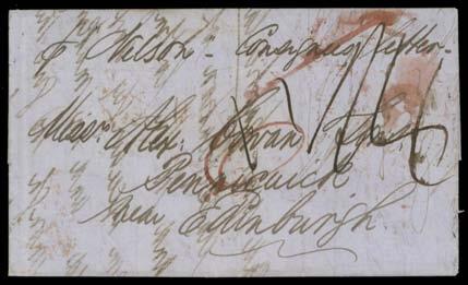 Prestige Philately - General Public Auction No 139 Page: 61 VICTORIA - Postal History (continued) 503 C A- Lot 503 1851 (Jan 13) pre-stamp double-weight entire to Scotland "pr