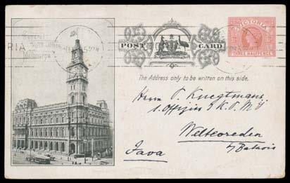 Prestige Philately - General Public Auction No 139 Page: 63 VICTORIA - Postal History (continued) 512 PS B VICTORIA Lot 512 1908 Visit of American Fleet 1½d Postal Card HG 31 commercial usage to Java