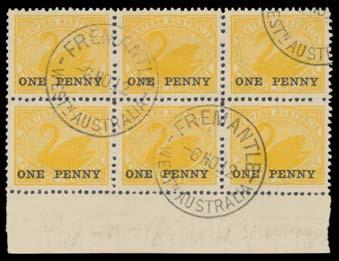 (5) 500 Lot 550 550 V A A1 1912 Surcharge 'ONE PENNY' on 2d Watermark Upright BW #W67aa (SG 172a) marginal block of 6 (3x2) from the