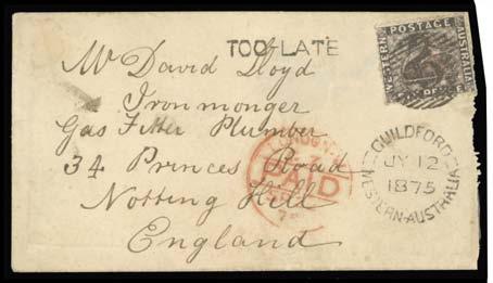 in Morse Code, 1901 PPC to Mauritius, 1895 OHMS with 50mm 'OFFICE OF TITLES' embossing at lower-left (the only such item we have seen), 1904 registered from 'NORTHAMPTON' to GB with ½d 2d & 3d, 1899