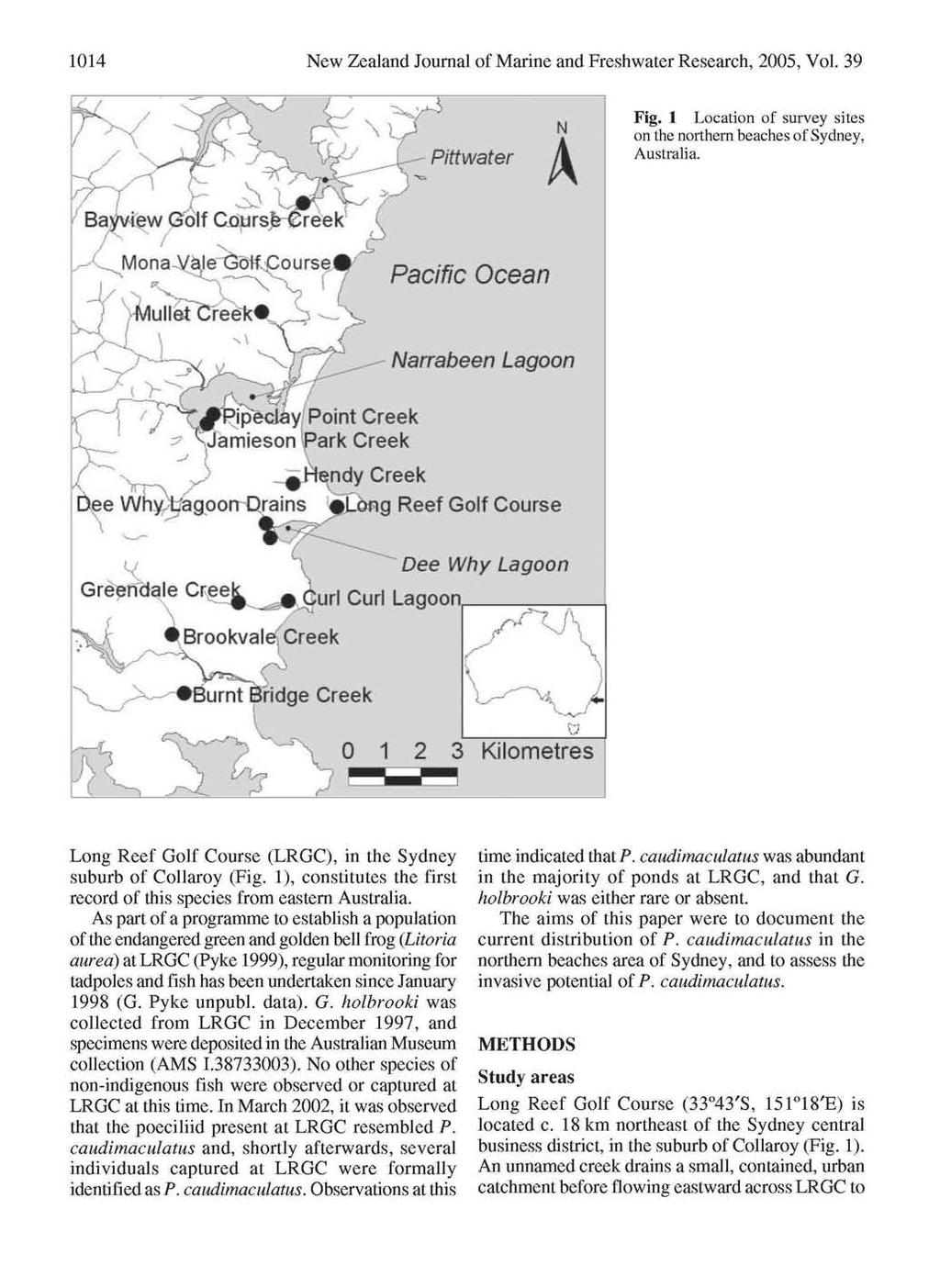 114 New Zealand Journal of Marine and Freshwater Research, 2, Vol. 39 Fig. 1 Location of survey sites on the northern beaches of Sydney, Australia.