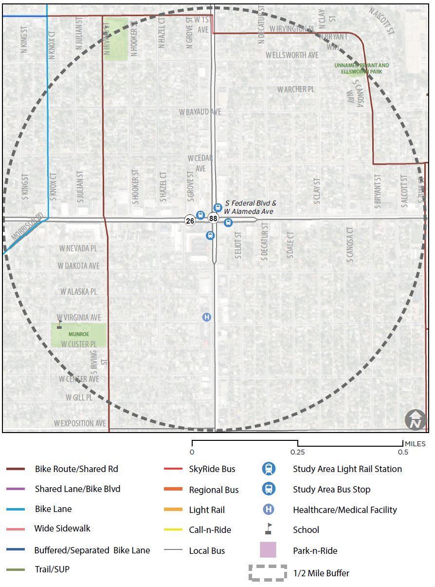 S. Federal Blvd and W. Alameda Ave Issues: S. Federal Boulevard is the most dangerous street in Colorado. Crossing conditions are less than desirable. Low income population.