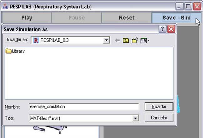 8 Saving simulation data Figure 7: Saving simulation data: clicking on <Save-Sim> button, the window Save Simulation as will appear. In this case the name of file selected is exercise_simulation.
