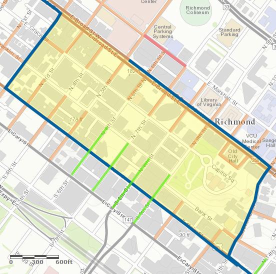 ACCESSIBILITY AREAS There are substantial areas in the fan, downtown, Shockoe Bottom, Church Hill, and eastern Henrico County that are entirely bounded by some or all of the courses.