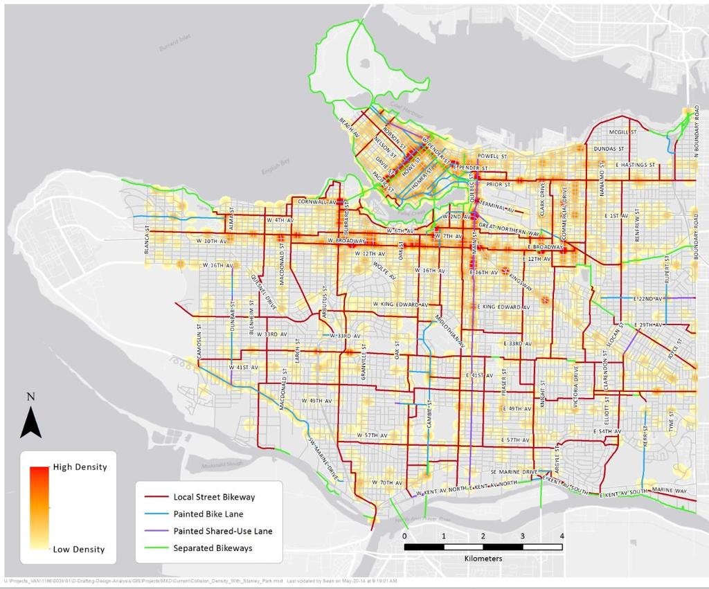 WHERE: Collision Hotspots Collisions most likely downtown and several arterial streets Cycling Collisions by